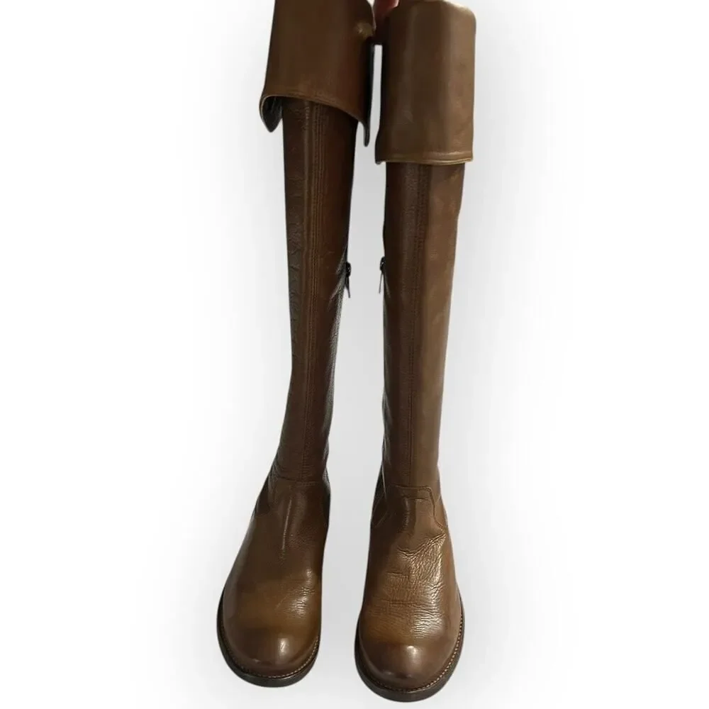 Frye Shirley Leather Riding Boots Women's Size 6B Brown Over-the-Knee Western